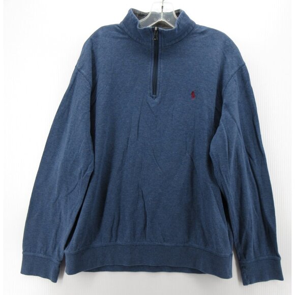 Ralph Lauren Polo Sweater Large Pullover 1/4 Zip Red Pony Cotton Knit - Picture 1 of 11